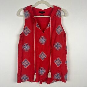 Miss Me Embroidered Tank Top Blouse V Neck Red Size Medium